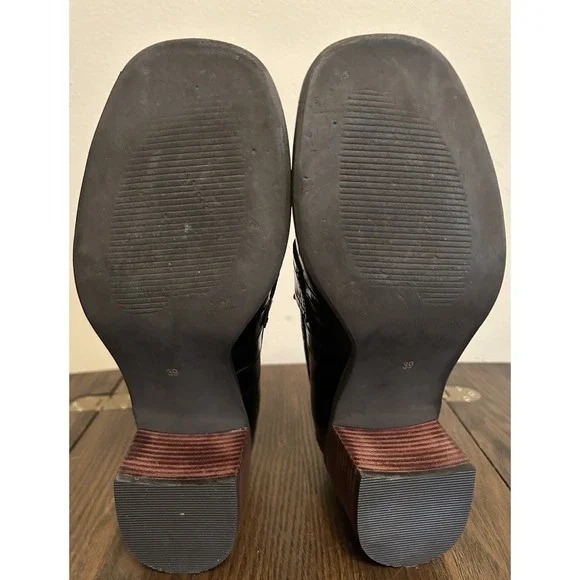 Anthropologie All Black Croc Kitty Loafers Chunky Heel Women's Size 39 US 8.5/9 - Picture 7 of 11